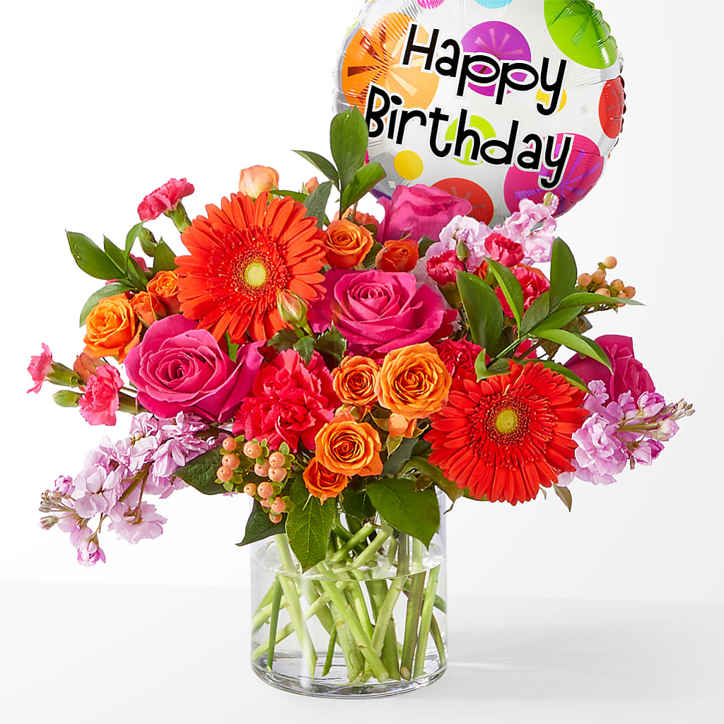 Fiesta Bouquet with Birthday Balloon – Jnblooms Llc, Spring Hill FL