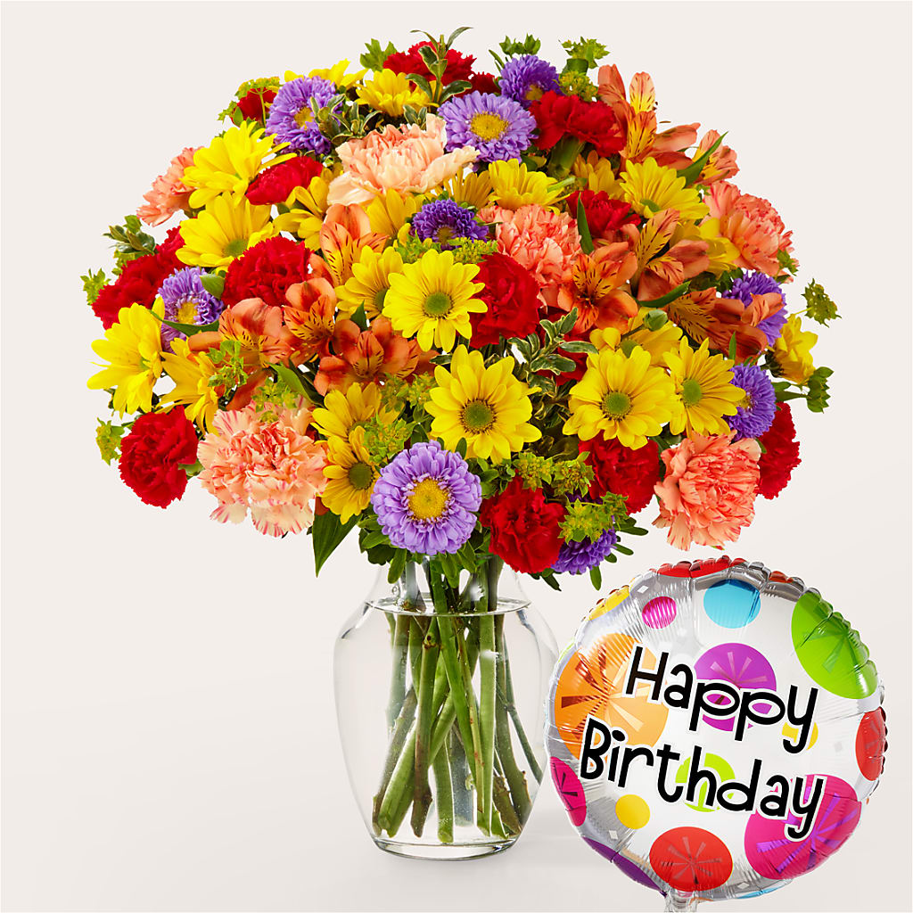 Kaleidoscope Bouquet with Birthday Balloon – Jnblooms Llc, Spring Hill FL