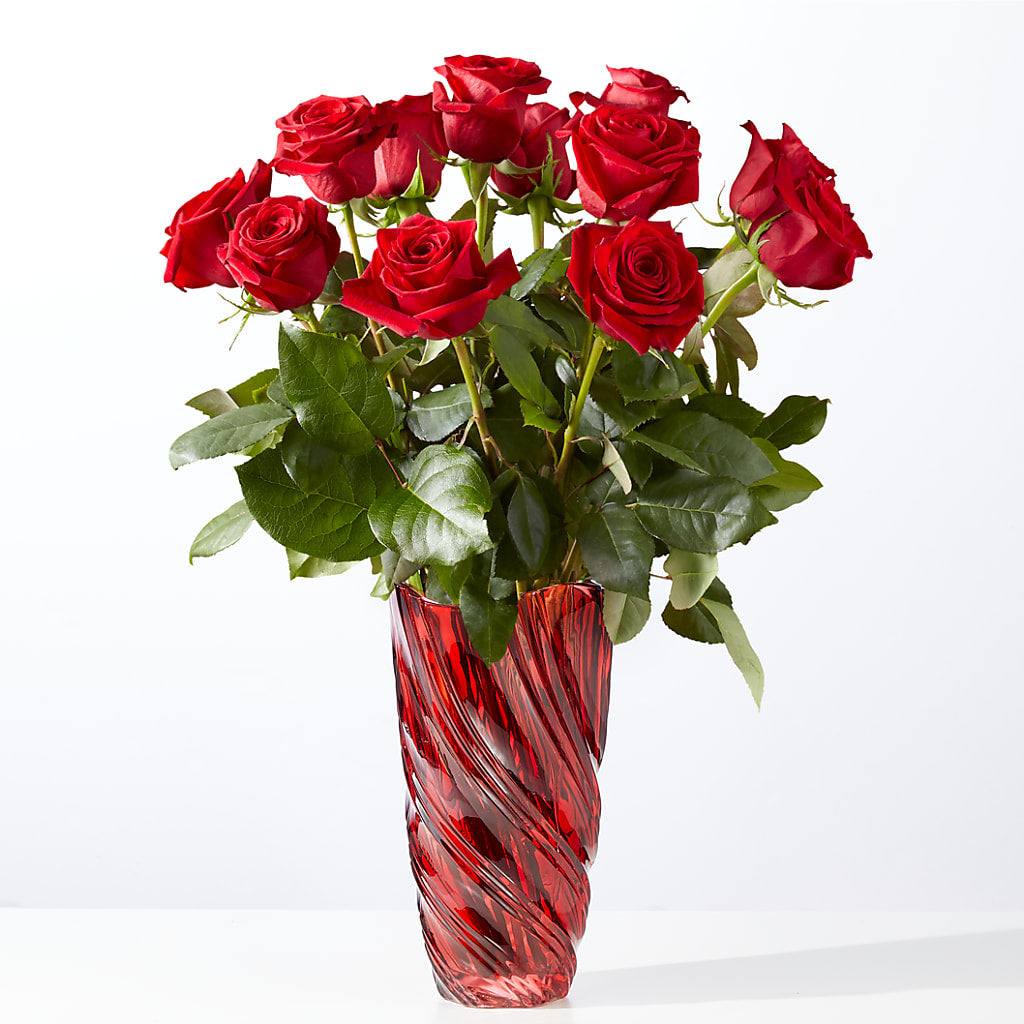 Classic Love Red Rose Bouquet with Luxe Swirl Vase – Jnblooms Llc, Spring Hill FL