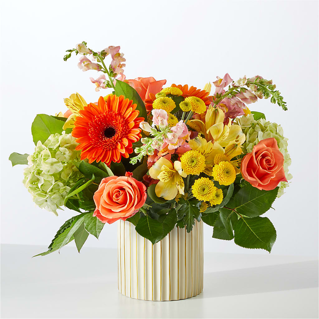 Autumn Sunshine Bouquet with Ivory Vase –  Jnblooms Llc, Spring Hill FL